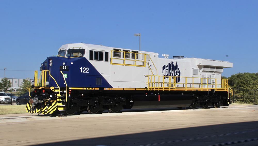 White locomotive with blue nose