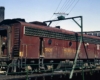 Maroon Soo Line diesel locomotive on turntable