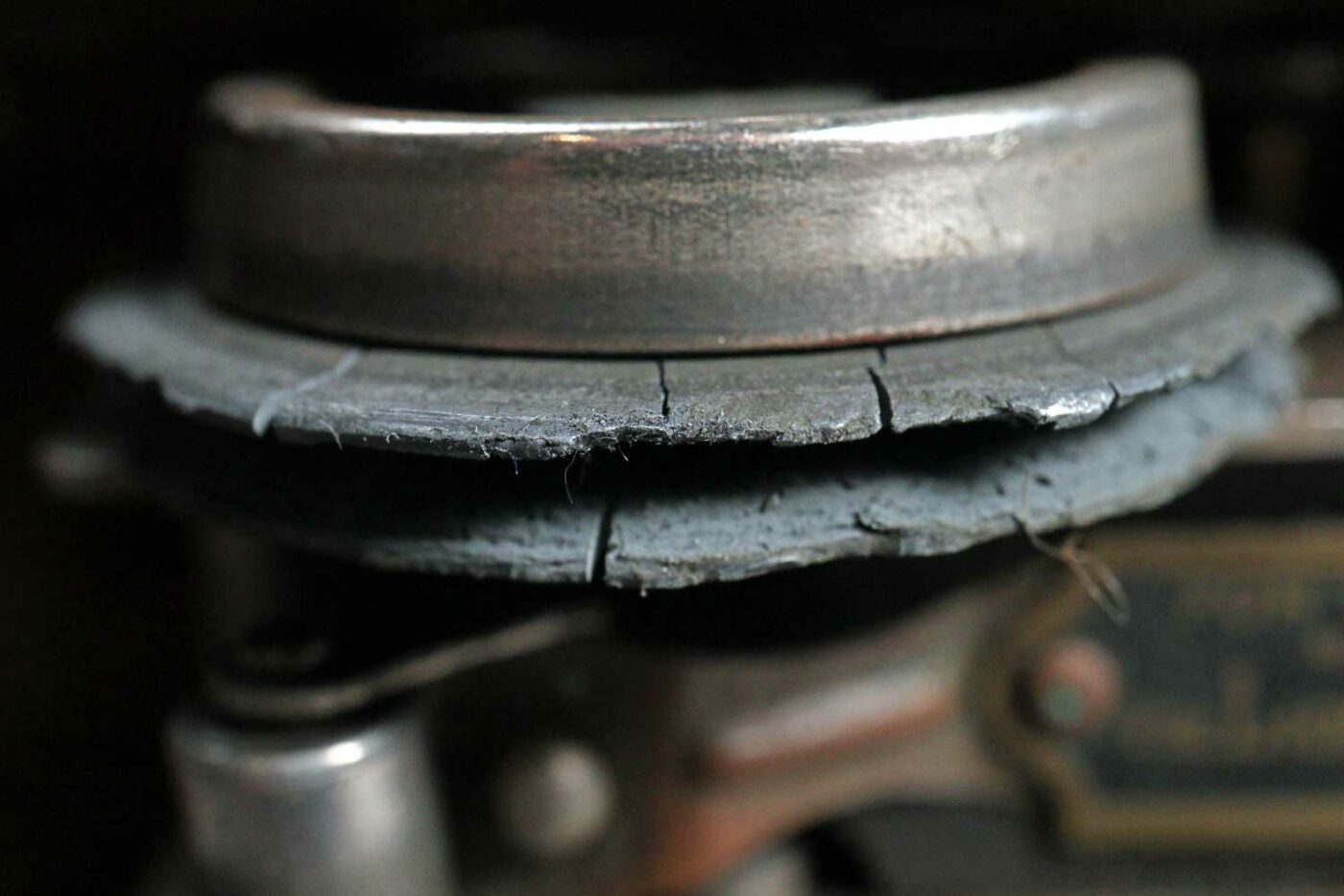 Close-up of a bad Lionel wheel with zinc pest