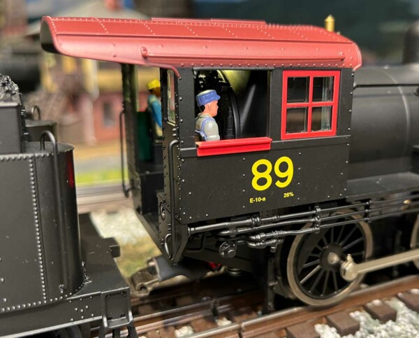 Cab and crew detail on Lionel Mogul locomotive