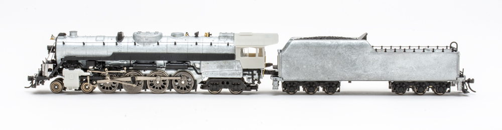 Color photo of unpainted N scale steam locomotive.