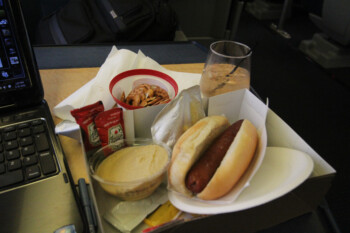 Amtrak Acela hot dog and humus lunch