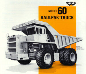 Sales brochure showing heavy-duty, off-road dump truck.