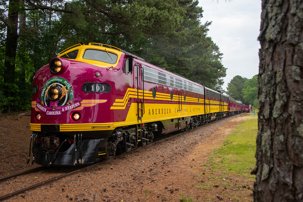 red and yellow loco side view