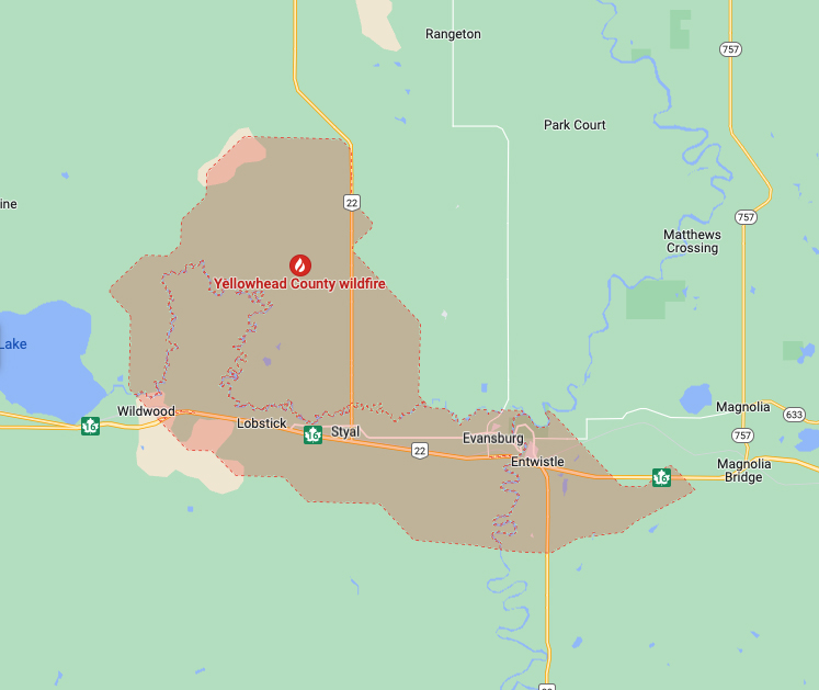 Map showing area of wildfire