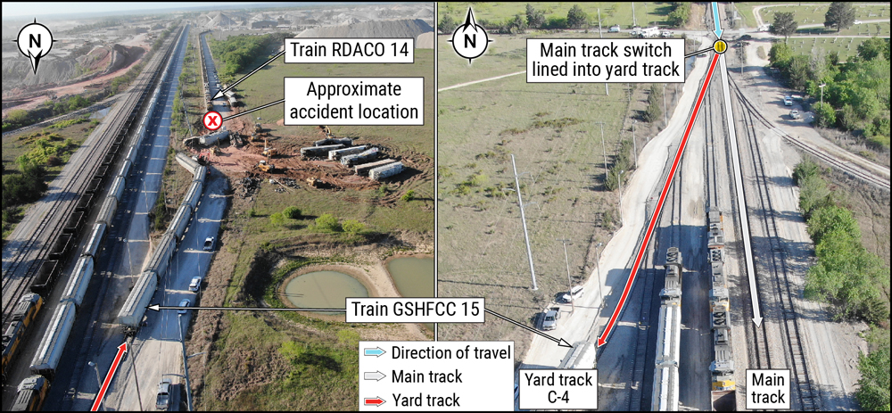 Two aerial photos of collision of two trains in Texas