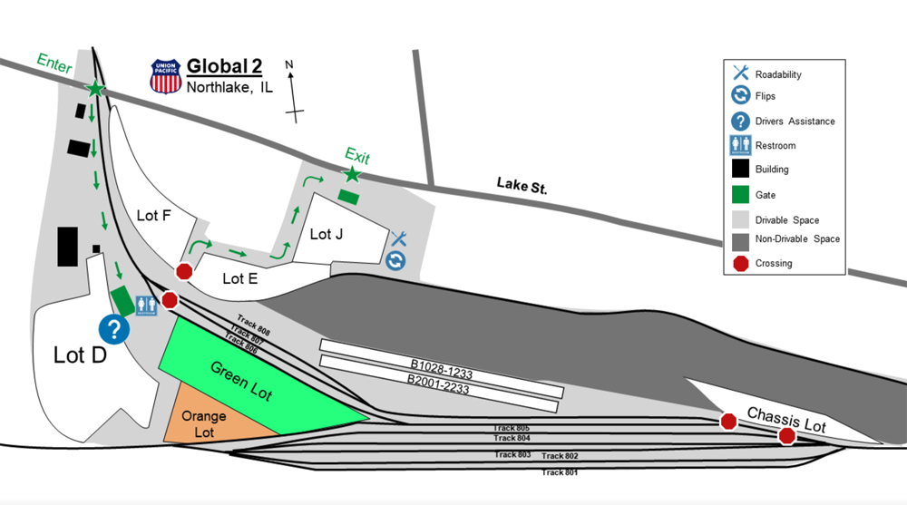 Map of Union Pacific intermodal facility in Northlake, Ill.