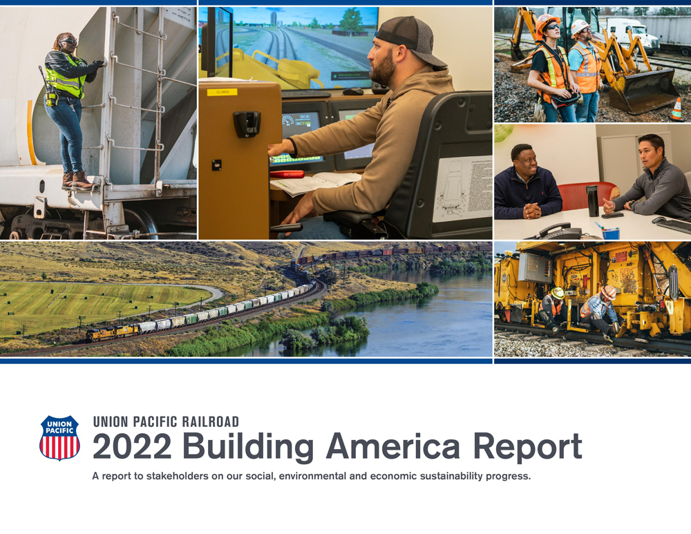 Image of cover of Union Pacific report with montage of photos