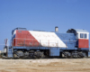 Red-white-and-blue Bicentennial diesel locomotive