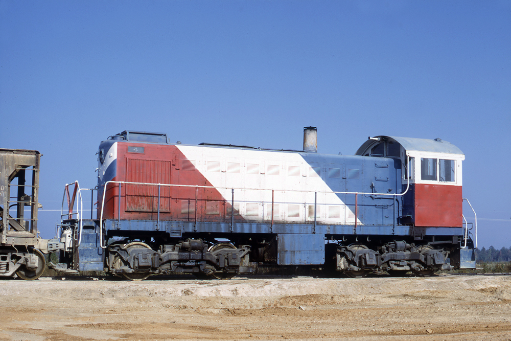 Red-white-and-blue Bicentennial diesel locomotive
