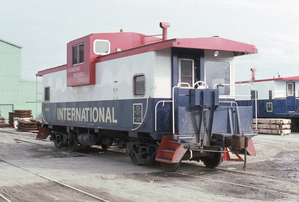 Red-white-and-blue Bicentennial caboose