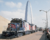 Red-white-and-blue Bicentennial diesel locomotive