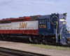 Red-white-and-blue Bicentennial diesel locomotive