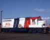 Red-white-and-blue Bicentennial diesel locomotive