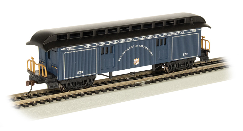 Model of a blue baggage car