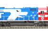 Photo of HO scale diesel locomotive on white background.