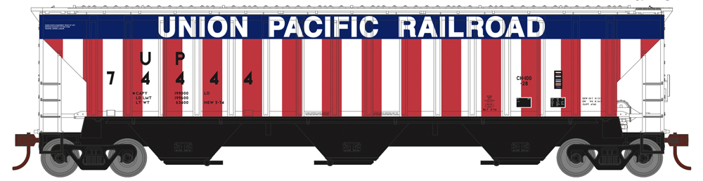 An image of a model freight car with red, white and blue paint scheme