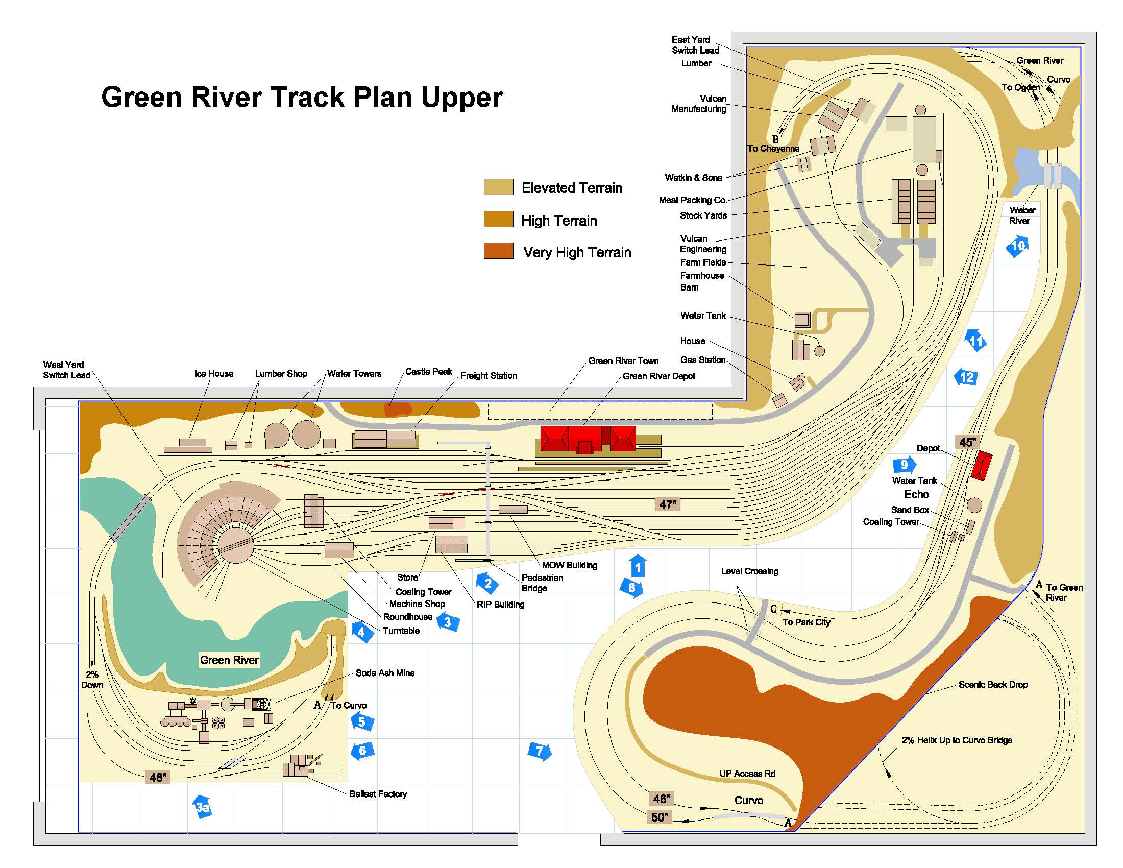 The Green River layout in HO scale: An image of a model railroad trackplan