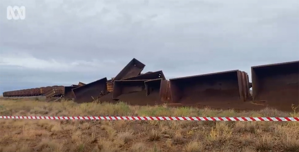 Image of derailed ore hoppers