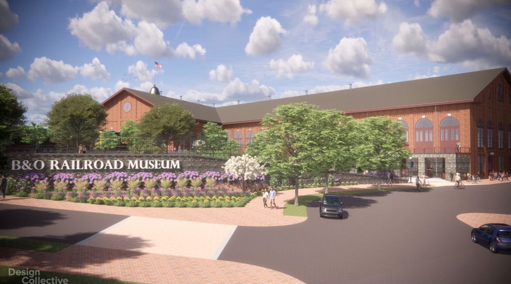 Rendering of front of brick museum building