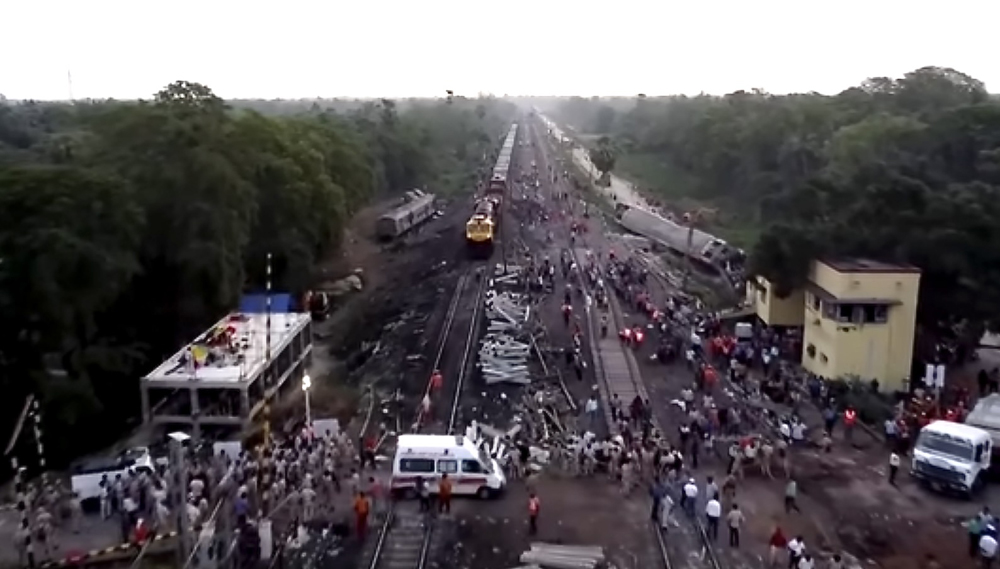 Aerial view of collision site in India.