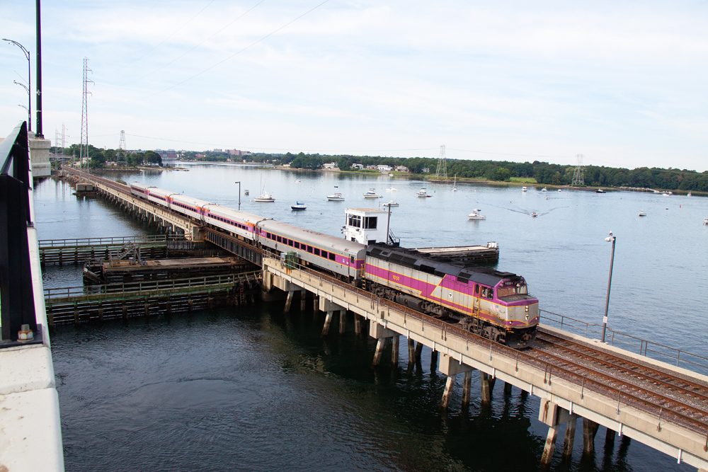 MBTA commuter train on bridge