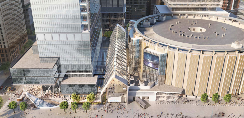 Rendering of Penn Station renovation with Madison Square Garden arena 