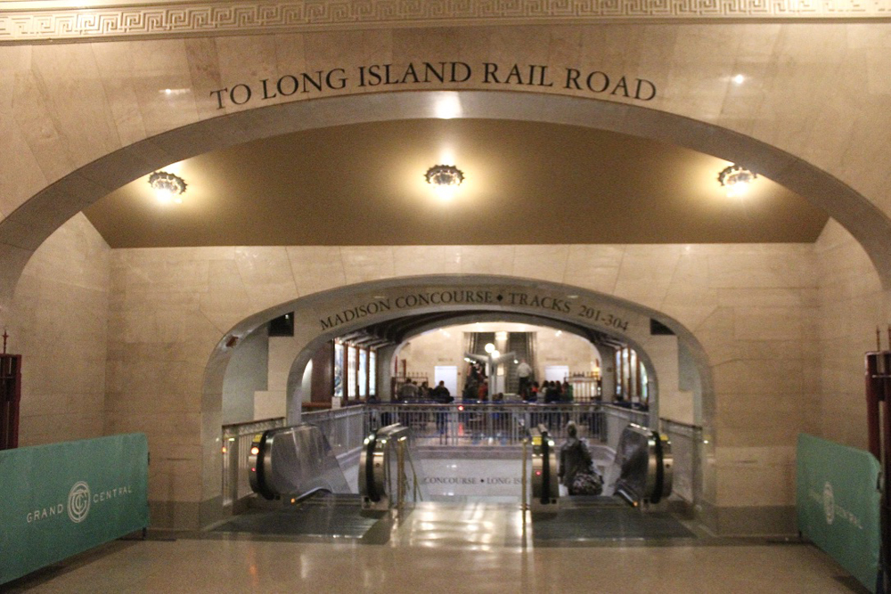 Archway at Grand Central Terminal with signage for Long Island Rail Road trains