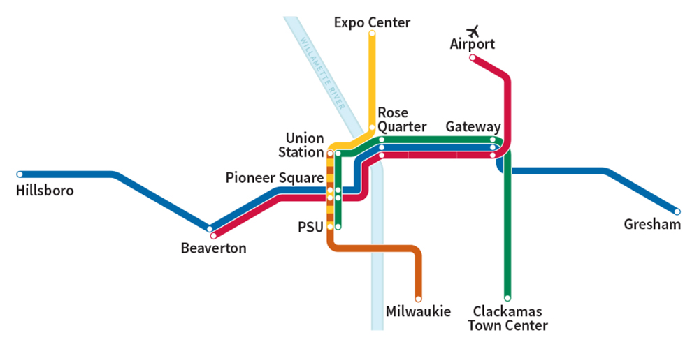 Map of Portland-area light rail