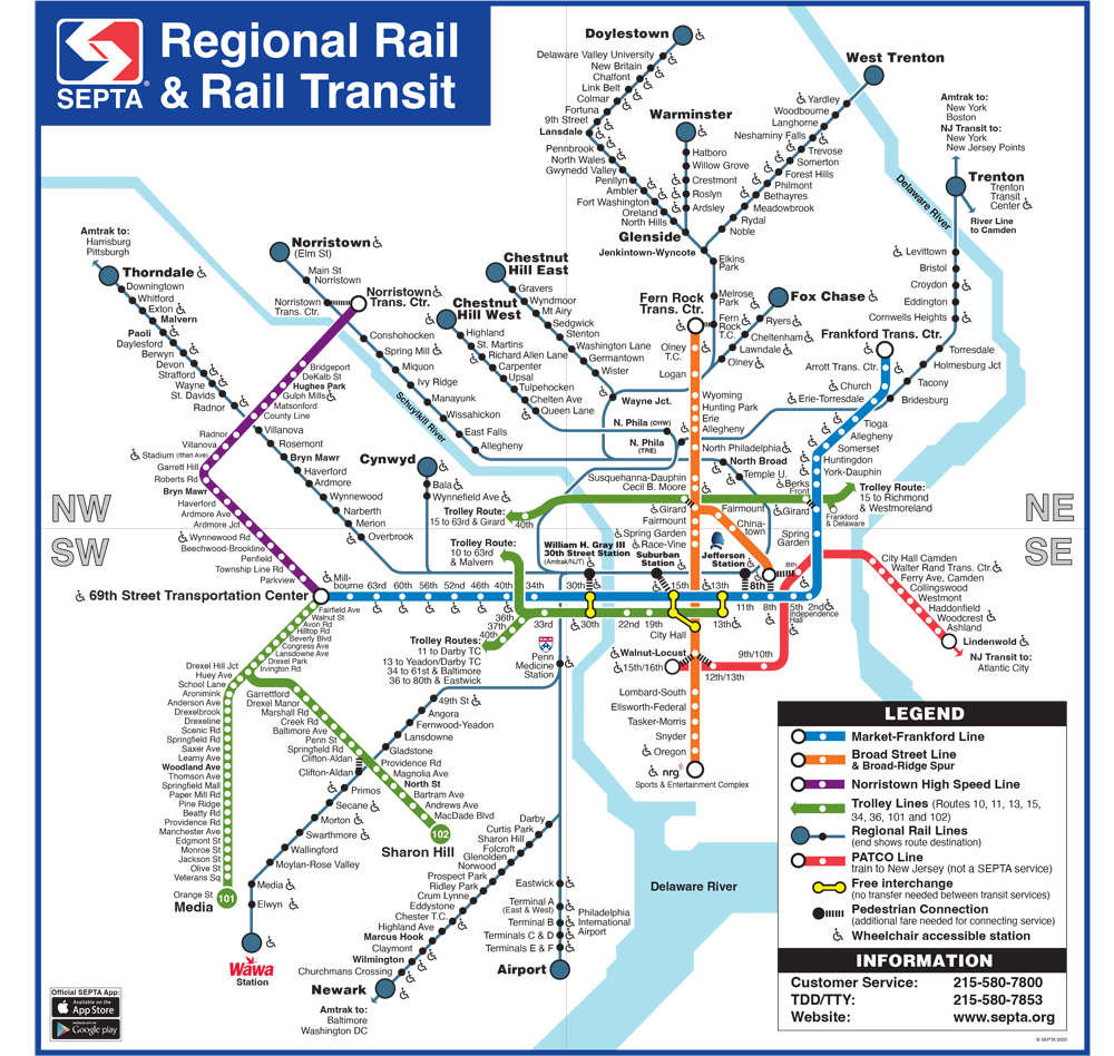 Map of the SEPTA Regional Rail system