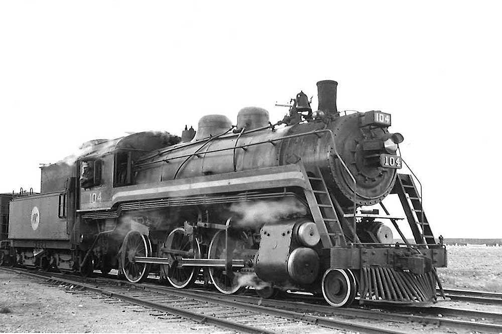 Example of steam Algoma Central locomotives standing in yard