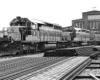 Striped Algoma Central locomotives in yard