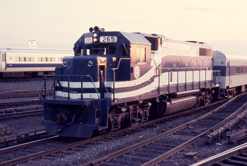 Blue-and-white freight locomotives in passenger service