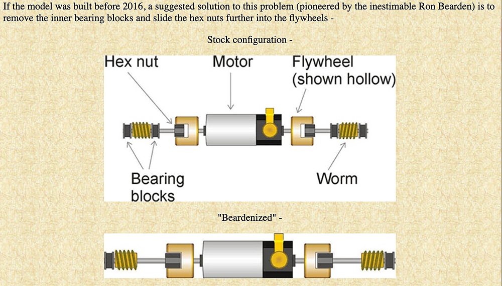 Image of web page showing repair to motor and drivetrain of N scale locomotive.
