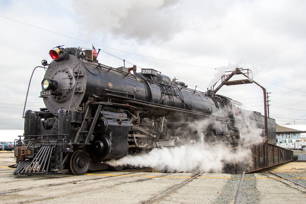 Steam locomotive on turntable.