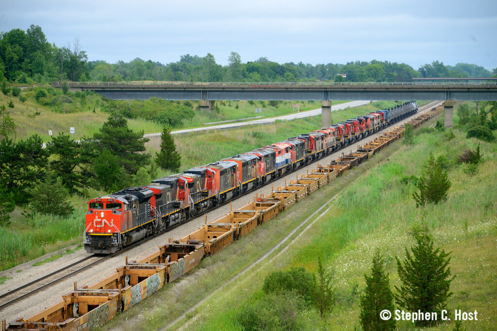 Train with long string of dead locomotives