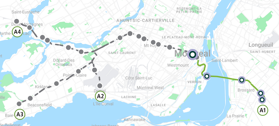 Map of Montreal light rail network