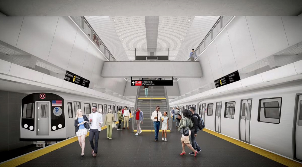Rendering of two trains in subway station