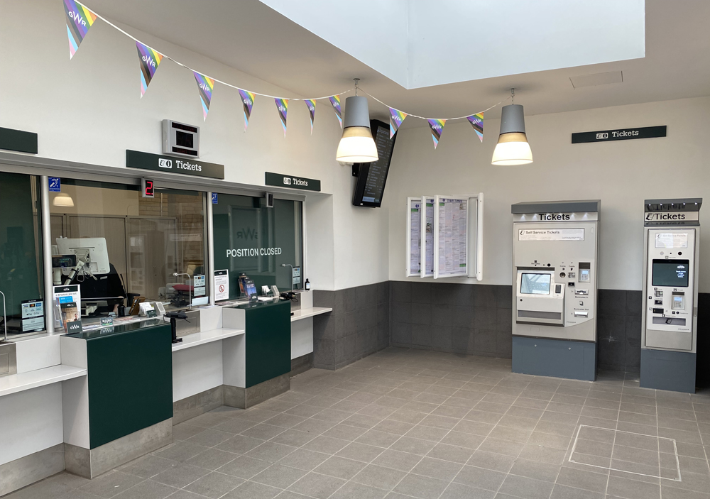 Empty station ticket office with two ticket vending machines