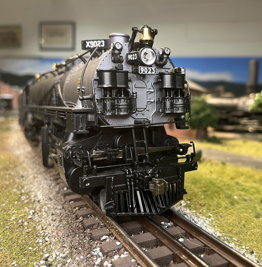 front of black steam engine