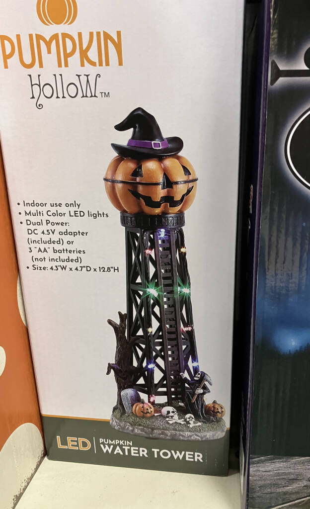 box of pumpkin water tower