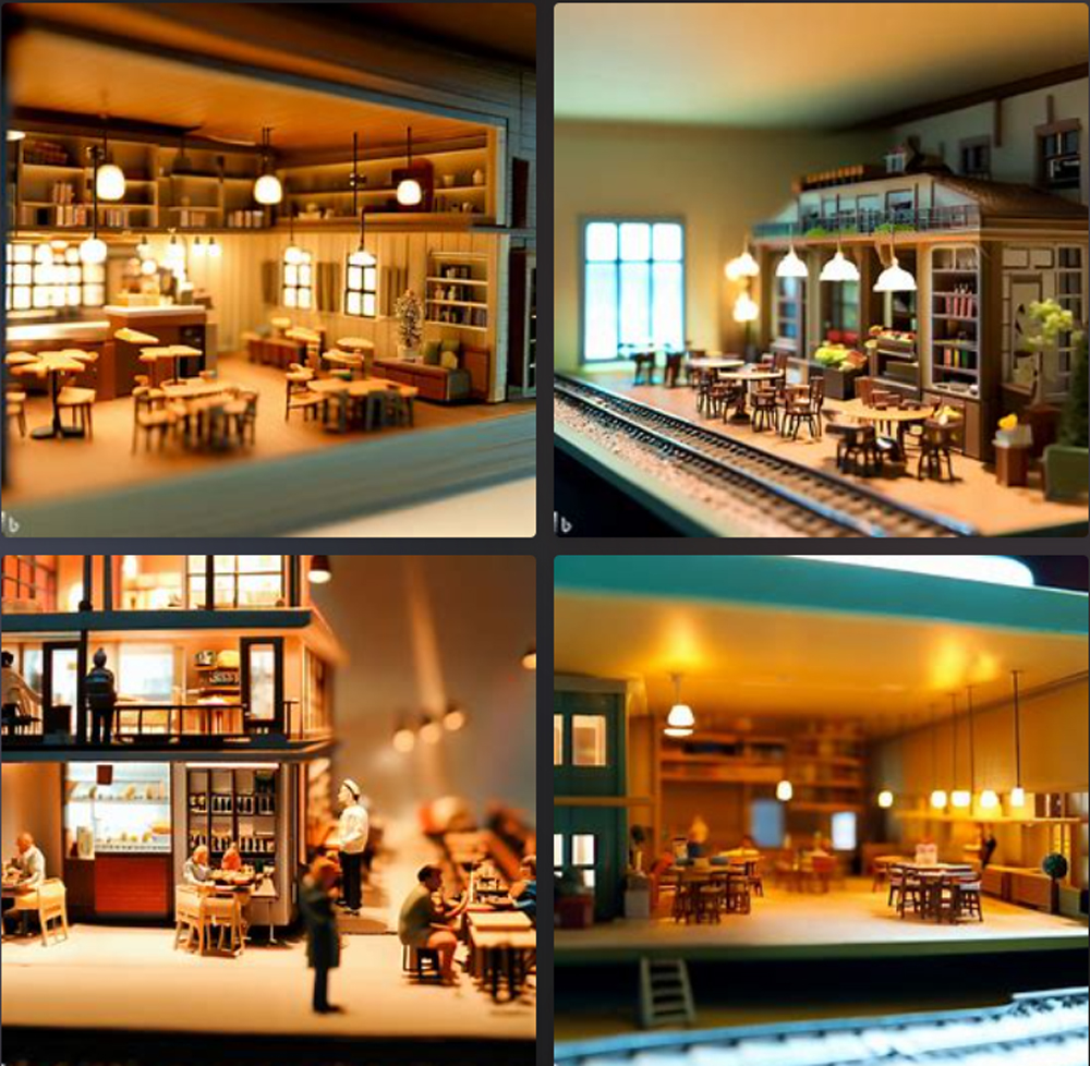 Designing structure interiors with artificial intelligence: An image of four artificially generated coffee shop interiors