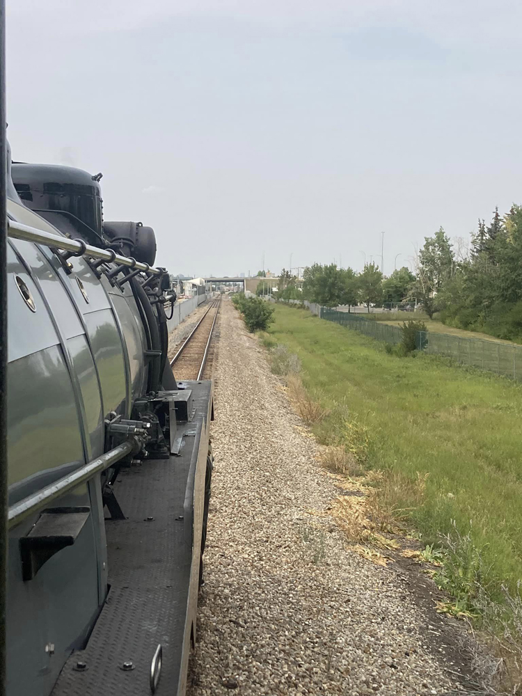 View from cab of steam locomotive