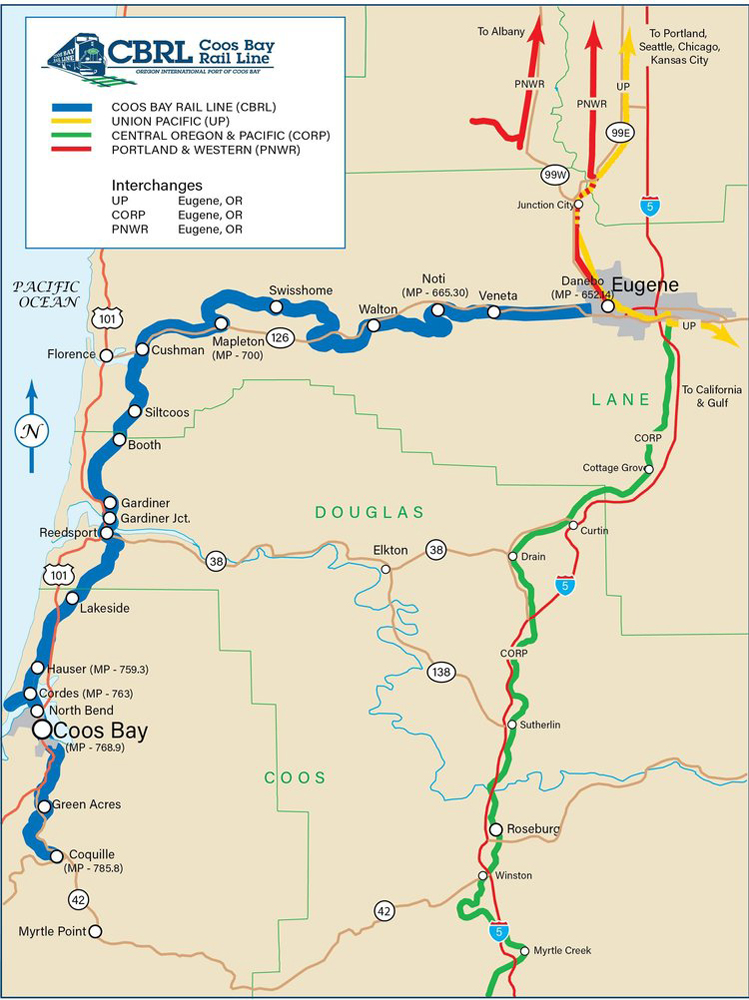 Map of railroad from Coos Bay to Eugene, Ore.
