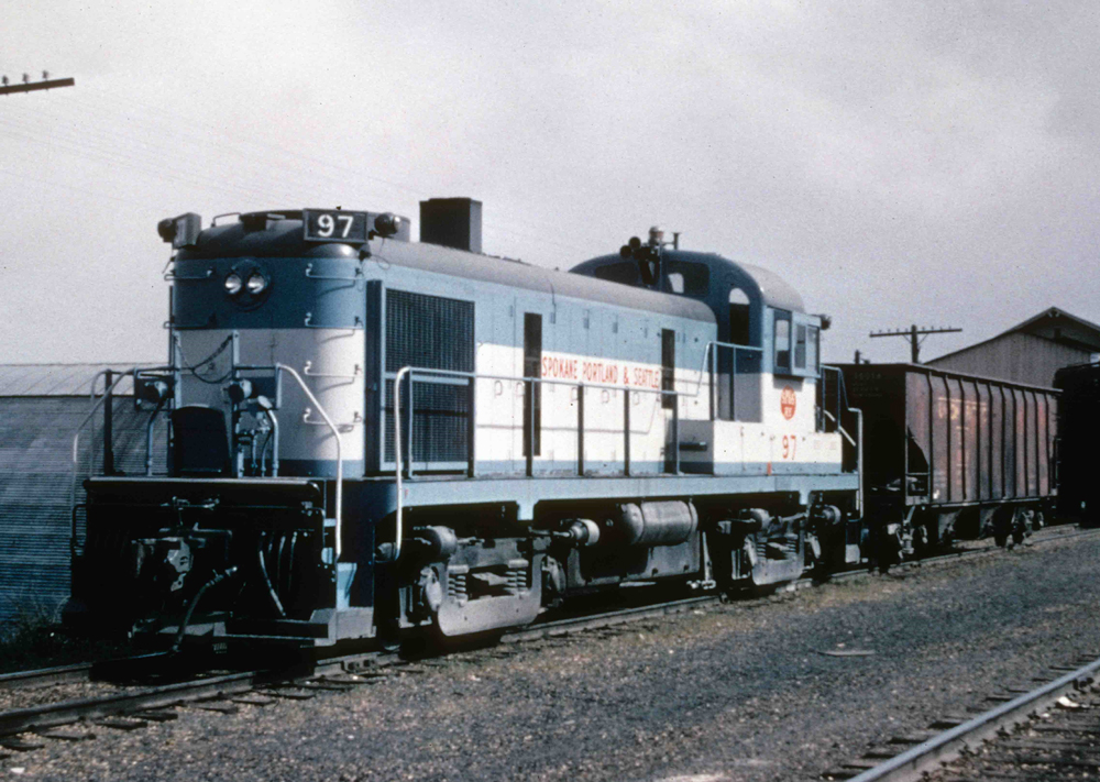 Blue and white Alco road-switcher