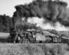 Steam Erie Railroad locomotives with freight train in country