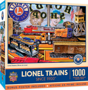 colorful puzzle box with Lionel trains