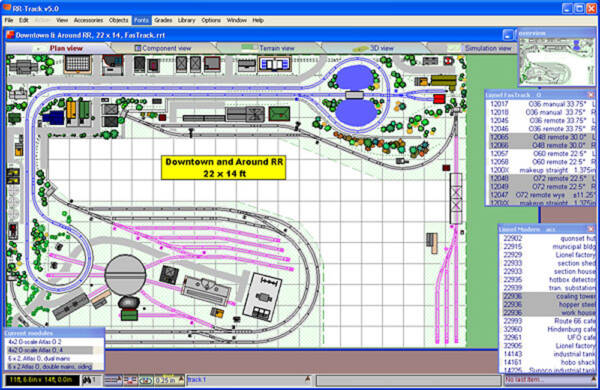 A screen shot of RR-Track showing a computer-drawn track plan
