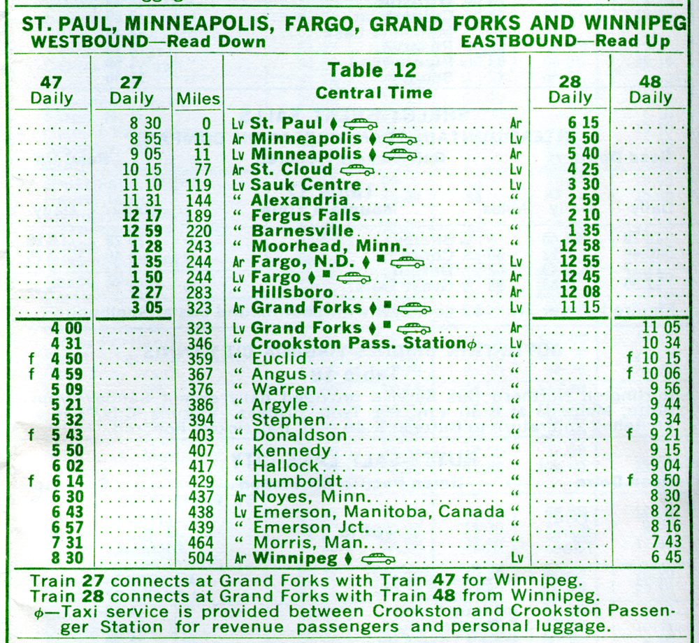 Scan of public timetable with green printing.