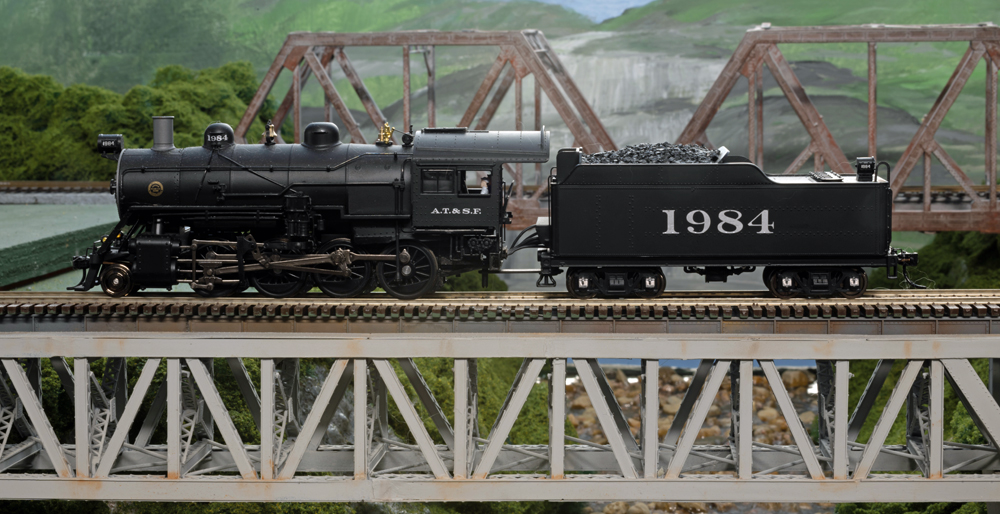 model steam locomotive on trestle